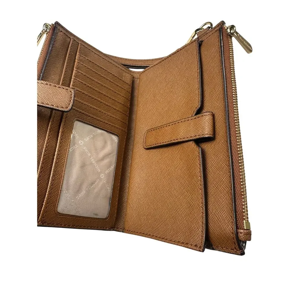 Michael Kors‎ Jet Set Travel Wristlet Women OS Luggage Tan Good Saffiano Leather